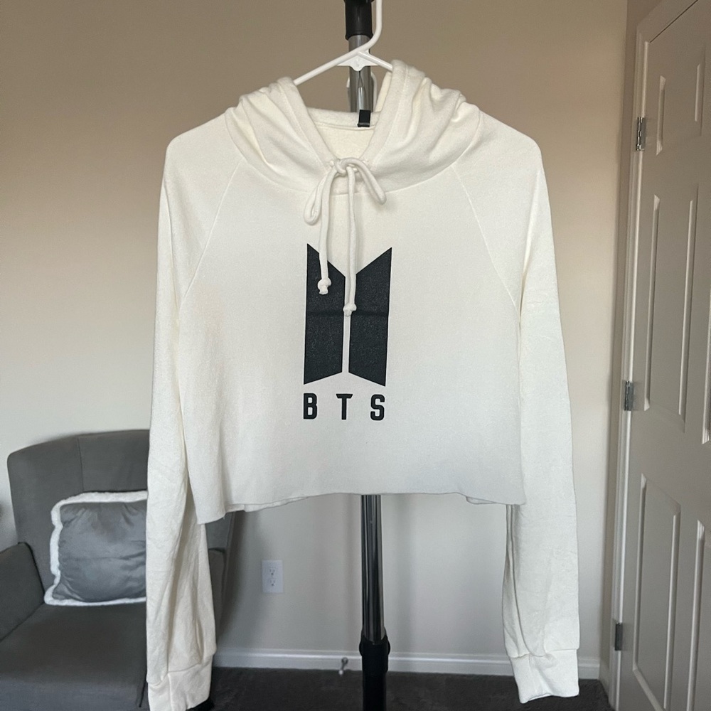 BTS Women’s Cream Crop Top Hoodie Sweater